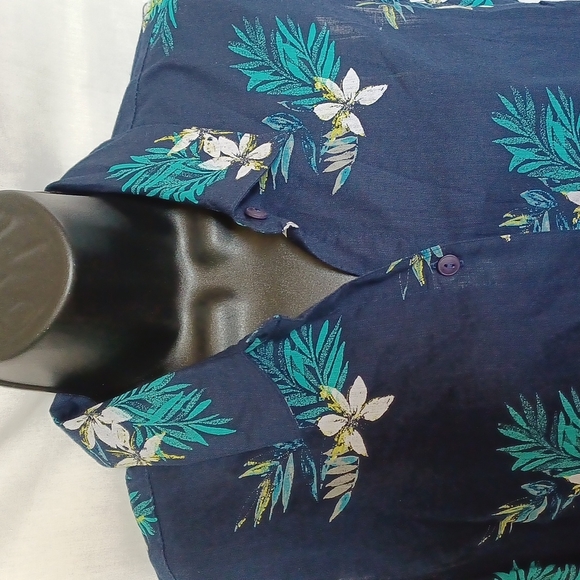 C&B Sleeveless Cotton blend Top, button down,  floral, navy & teal, M - Picture 2 of 6